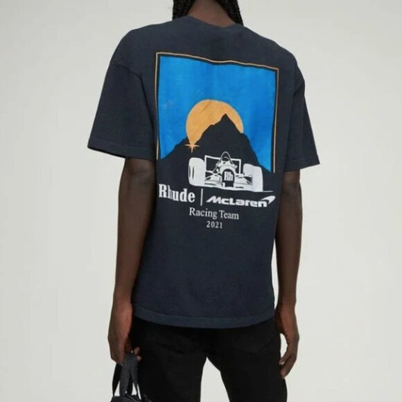 RHUDE x Mclaren Moonlight Racer T-Shirt XL Men Black Crewneck Graphic Casual - Picture 1 of 6